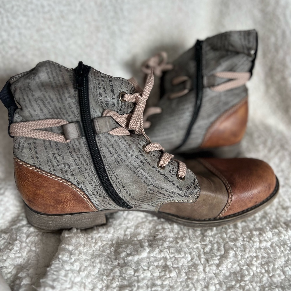 Rieker Payton Combat Bootie, Size 41 (10.5-11) , Brown & Gray Print
